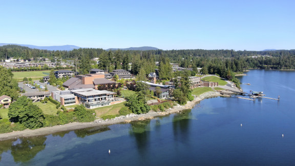 The oceanfront of the campus from the air